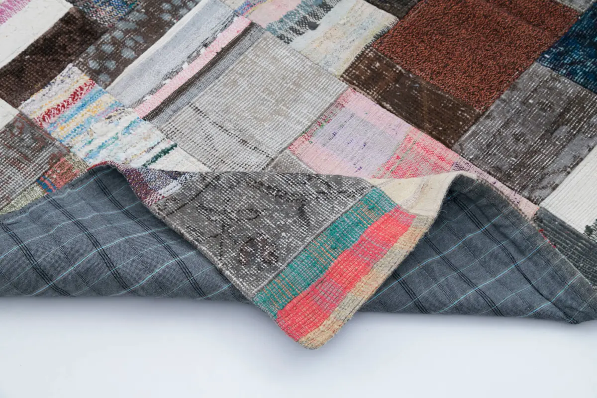 Chaput Patchwork Multi Renk Pamuk Üzerine Yün El Dokuma Kilim-201x303 - Görsel 5