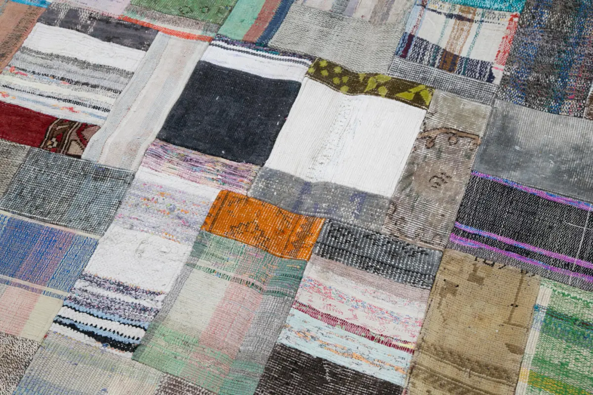 Chaput Patchwork Multi Renk Pamuk Üzerine Yün El Dokuma Kilim-201x303 - Görsel 6