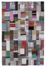 Chaput Patchwork Multi Renk Pamuk Üzerine Yün El Dokuma Kilim-200x300