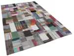 Chaput Patchwork Multi Renk Pamuk Üzerine Yün El Dokuma Kilim-200x300 - Görsel 2