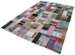 Chaput Patchwork Multi Renk Pamuk Üzerine Yün El Dokuma Kilim-200x300 - Görsel 3