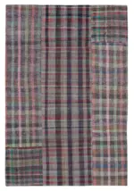 Chaput Patchwork Multi Renk Pamuk Üzerine Yün El Dokuma Kilim-203x300