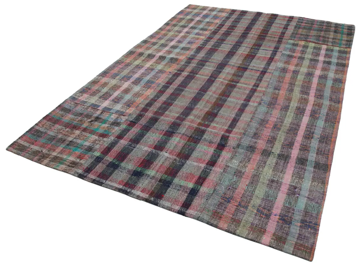 Chaput Patchwork Multi Renk Pamuk Üzerine Yün El Dokuma Kilim-203x300 - Görsel 3