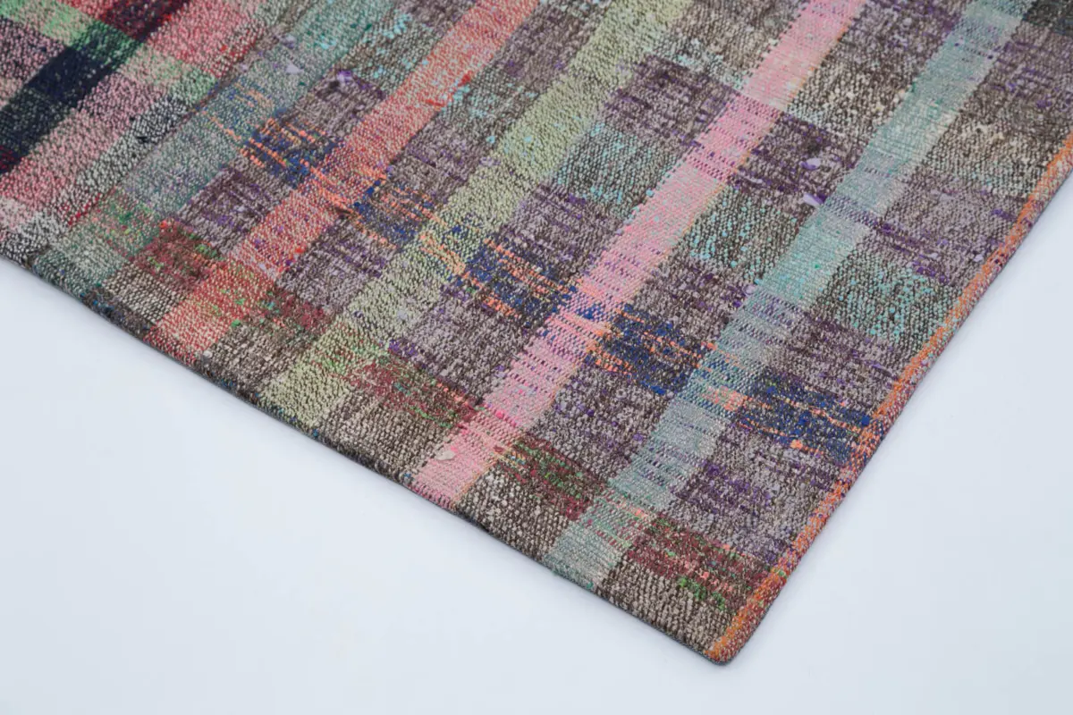 Chaput Patchwork Multi Renk Pamuk Üzerine Yün El Dokuma Kilim-203x300 - Görsel 4