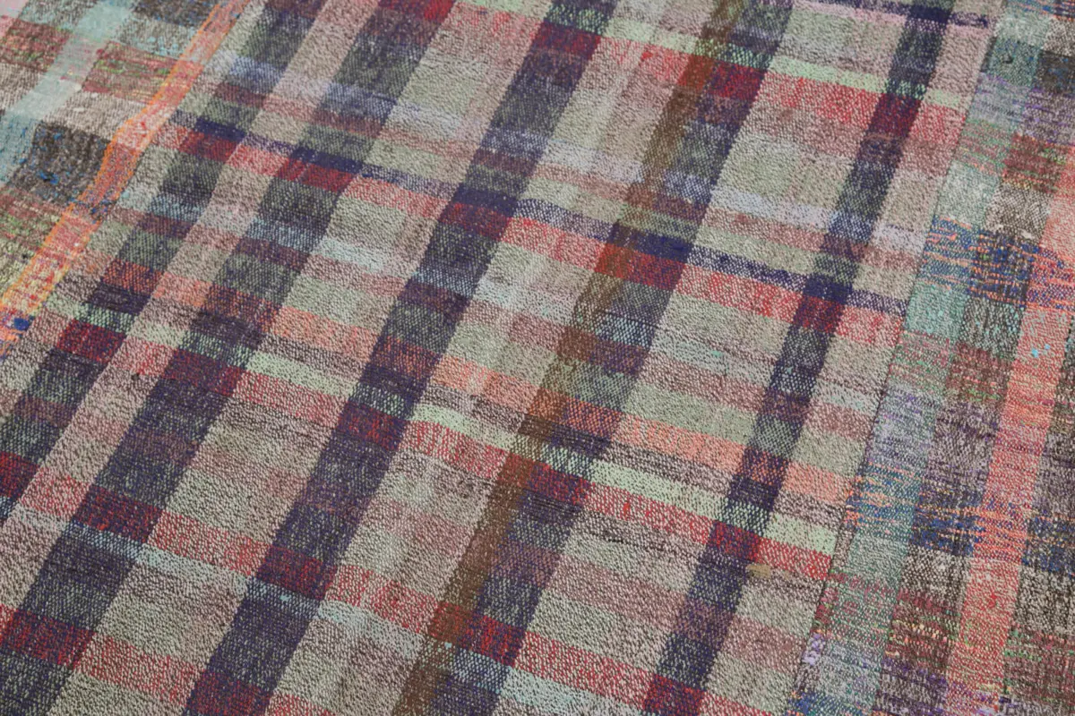 Chaput Patchwork Multi Renk Pamuk Üzerine Yün El Dokuma Kilim-203x300 - Görsel 6