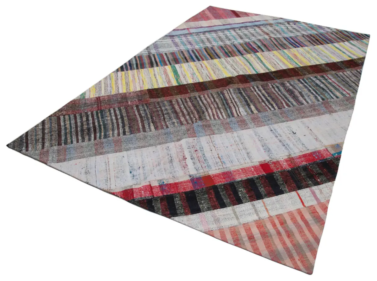 Chaput Patchwork Multi Renk Pamuk Üzerine Yün El Dokuma Kilim-199x308 - Görsel 3