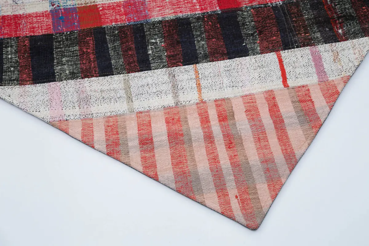 Chaput Patchwork Multi Renk Pamuk Üzerine Yün El Dokuma Kilim-199x308 - Görsel 4