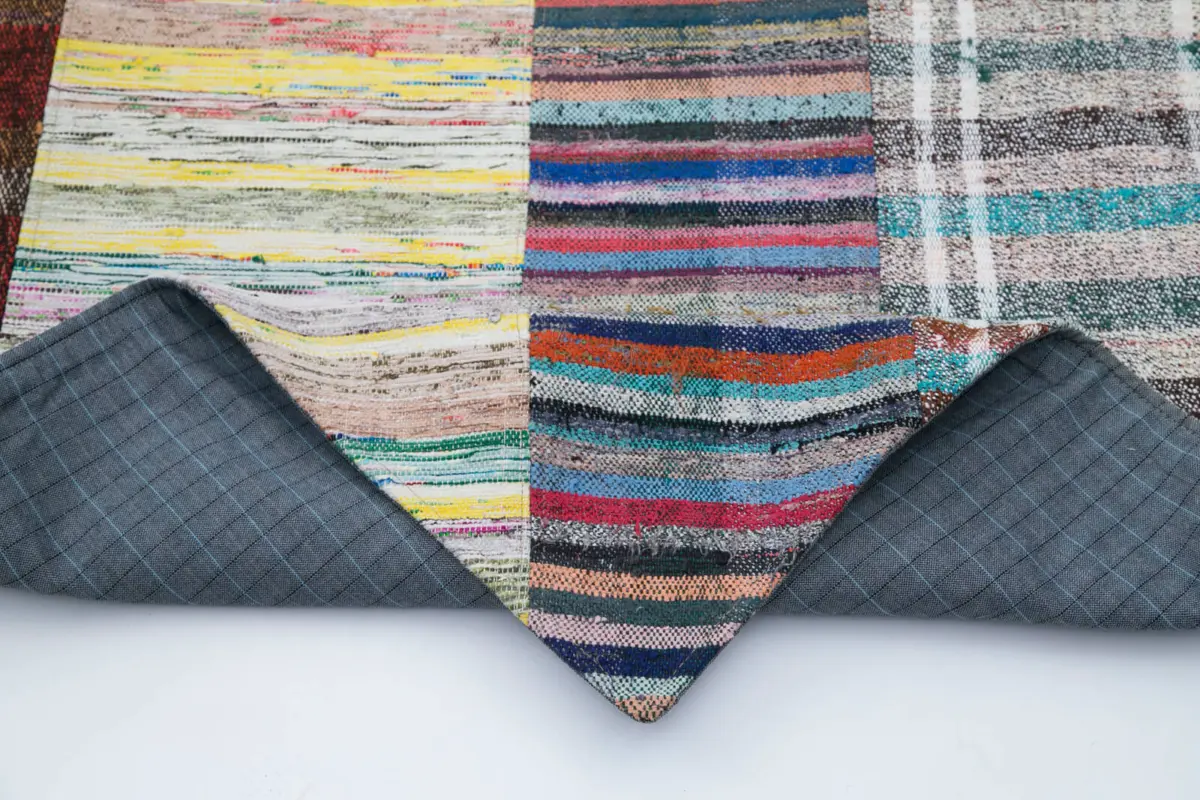 Chaput Patchwork Multi Renk Pamuk Üzerine Yün El Dokuma Kilim-199x308 - Görsel 5