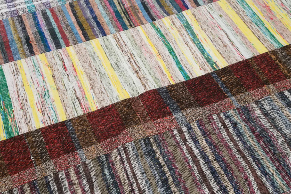 Chaput Patchwork Multi Renk Pamuk Üzerine Yün El Dokuma Kilim-199x308 - Görsel 6