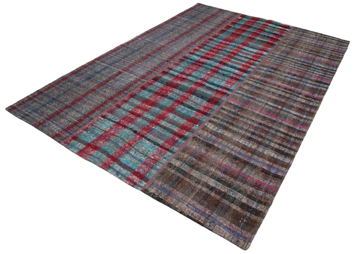 Chaput Patchwork Multi Renk Pamuk Üzerine Yün El Dokuma Kilim-205x300 - Görsel 3