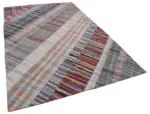 Chaput Patchwork Multi Renk Pamuk Üzerine Yün El Dokuma Kilim-202x304 - Görsel 2