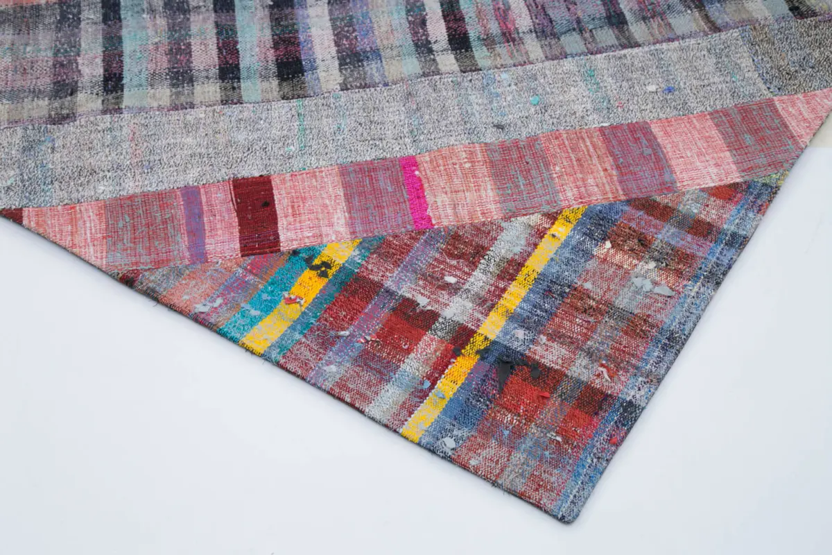 Chaput Patchwork Multi Renk Pamuk Üzerine Yün El Dokuma Kilim-202x304 - Görsel 4