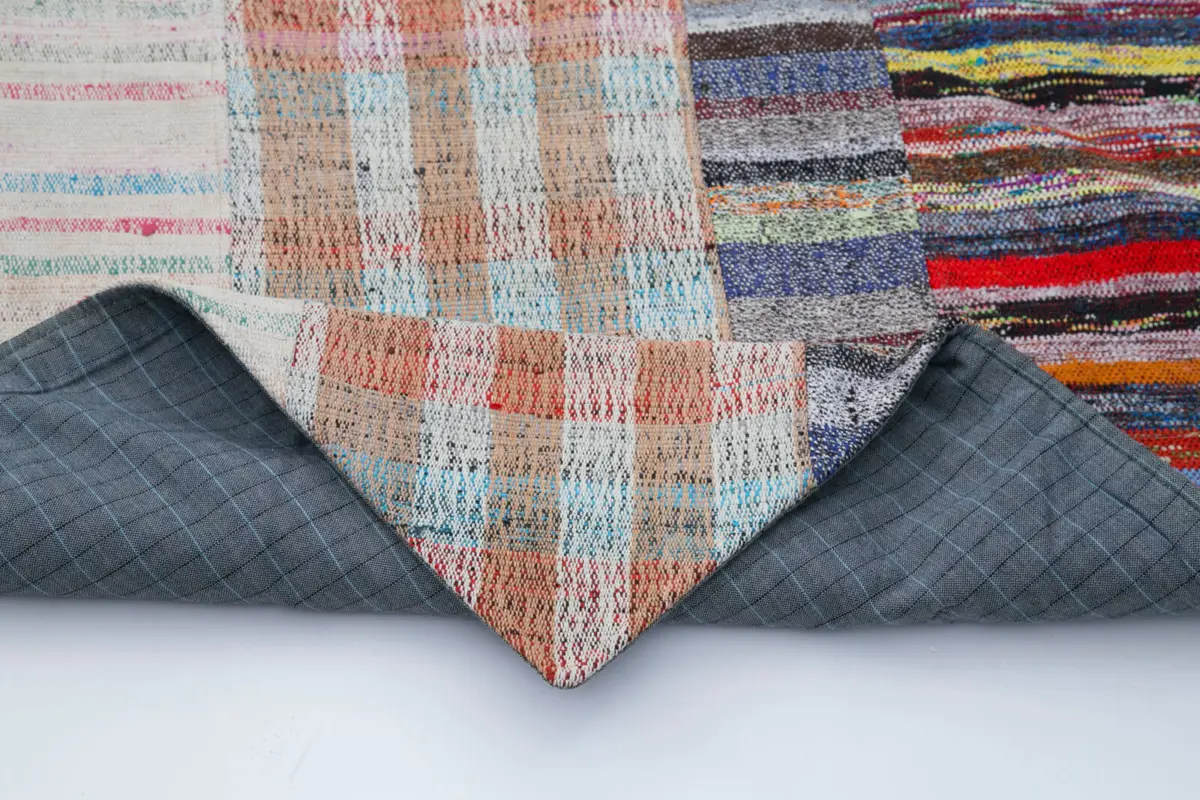 Chaput Patchwork Multi Renk Pamuk Üzerine Yün El Dokuma Kilim-202x304 - Görsel 5