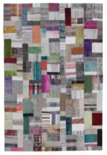 Chaput Patchwork Multi Renk Pamuk Üzerine Yün El Dokuma Kilim-198x302