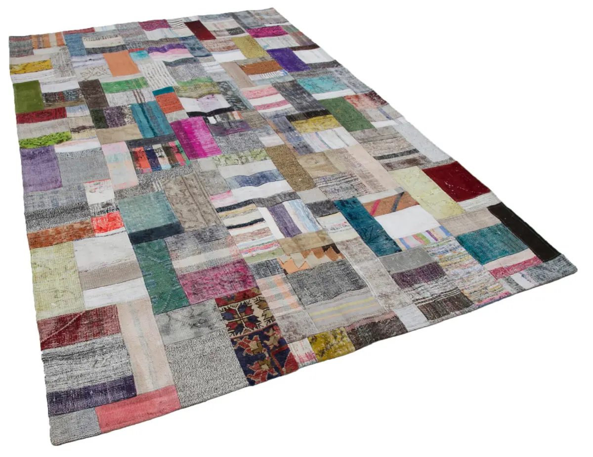 Chaput Patchwork Multi Renk Pamuk Üzerine Yün El Dokuma Kilim-198x302 - Görsel 2