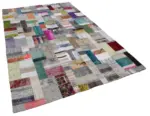 Chaput Patchwork Multi Renk Pamuk Üzerine Yün El Dokuma Kilim-198x302 - Görsel 2