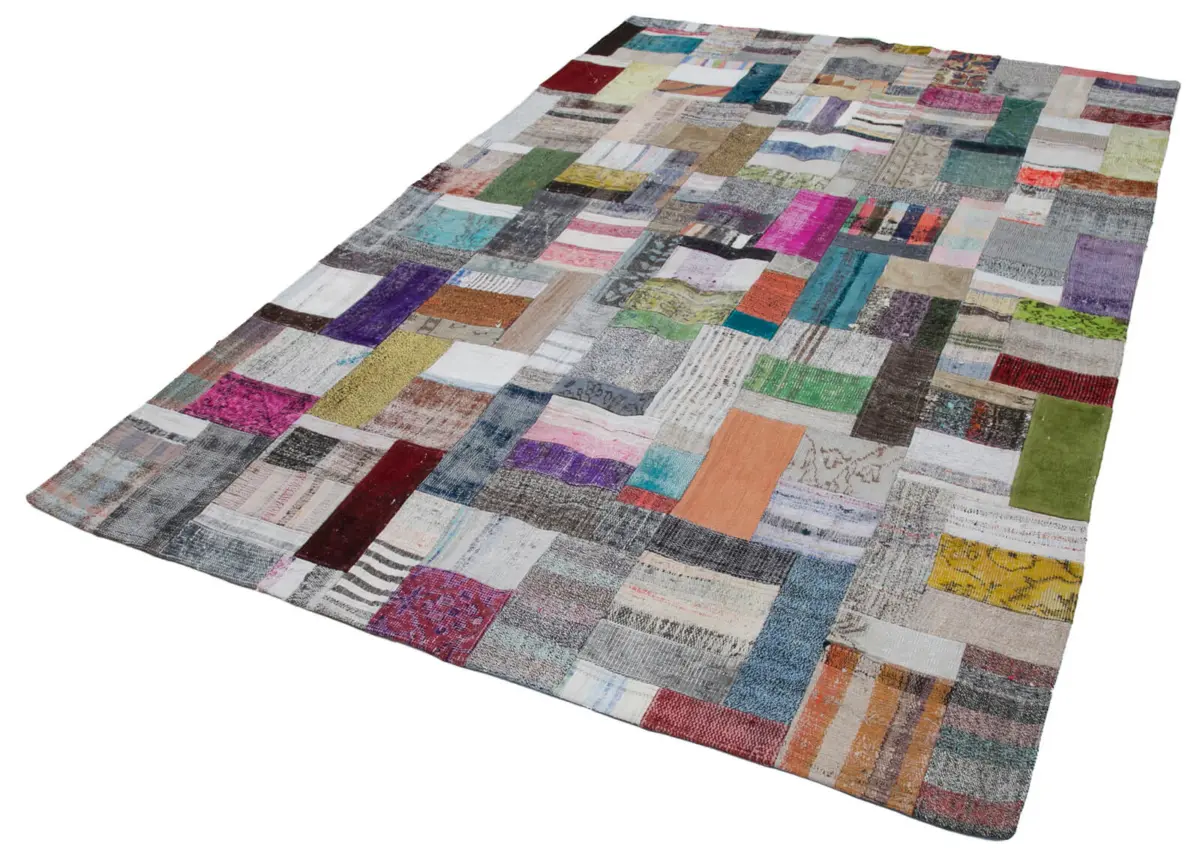 Chaput Patchwork Multi Renk Pamuk Üzerine Yün El Dokuma Kilim-198x302 - Görsel 3