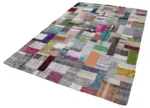 Chaput Patchwork Multi Renk Pamuk Üzerine Yün El Dokuma Kilim-198x302 - Görsel 3