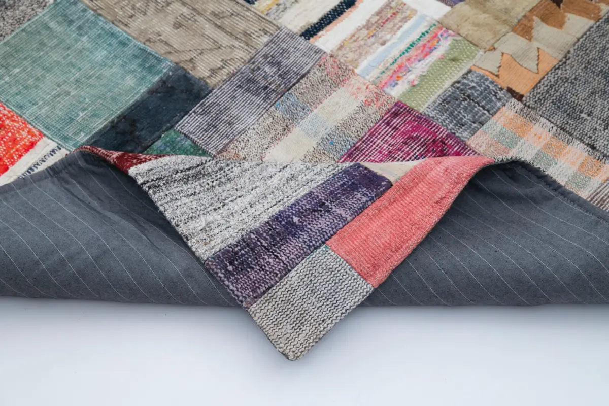 Chaput Patchwork Multi Renk Pamuk Üzerine Yün El Dokuma Kilim-198x302 - Görsel 5
