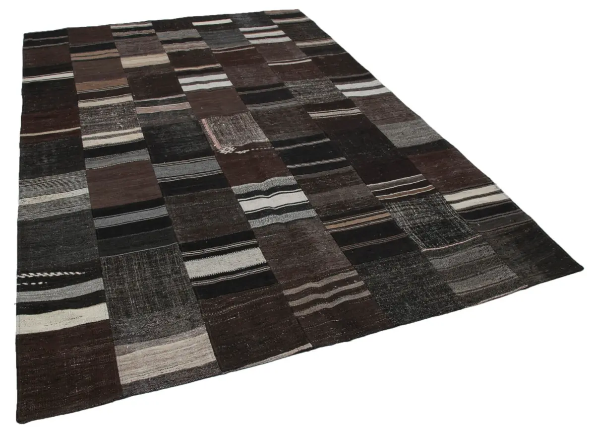 Chaput Patchwork Kahverengi Renk Pamuk Üzerine Yün El Dokuma Kilim-212x303 - Görsel 2