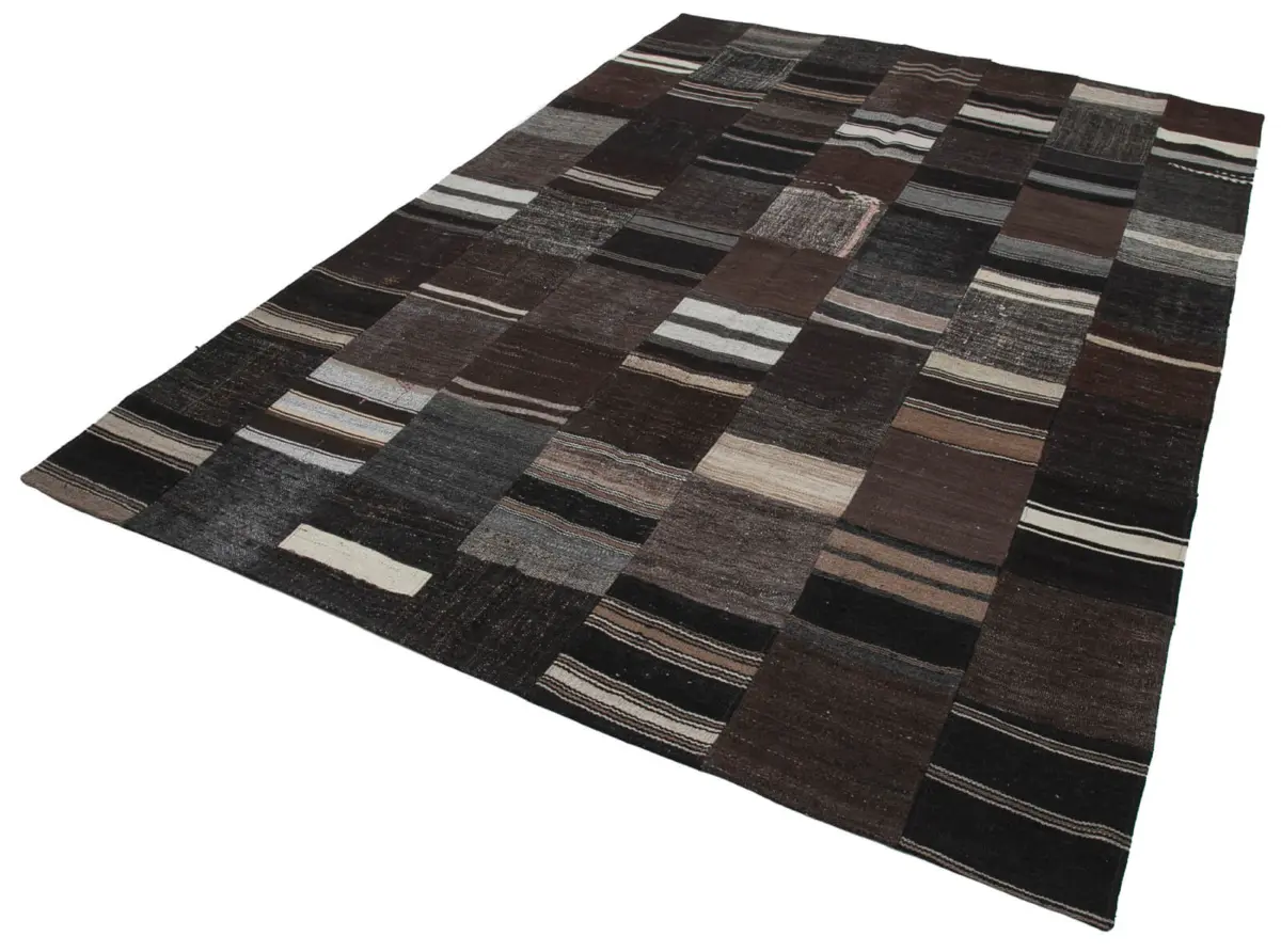 Chaput Patchwork Kahverengi Renk Pamuk Üzerine Yün El Dokuma Kilim-212x303 - Görsel 3