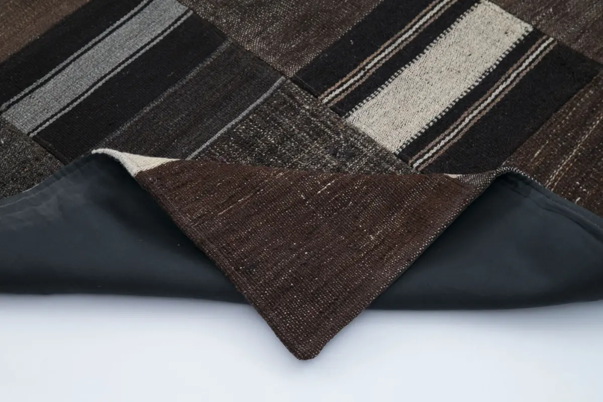 Chaput Patchwork Kahverengi Renk Pamuk Üzerine Yün El Dokuma Kilim-212x303 - Görsel 5
