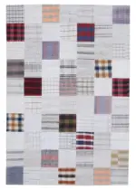 İnce Bez Patchwork Multi Pamuk Üzerine Yün El Dokuma Kilim-200x300