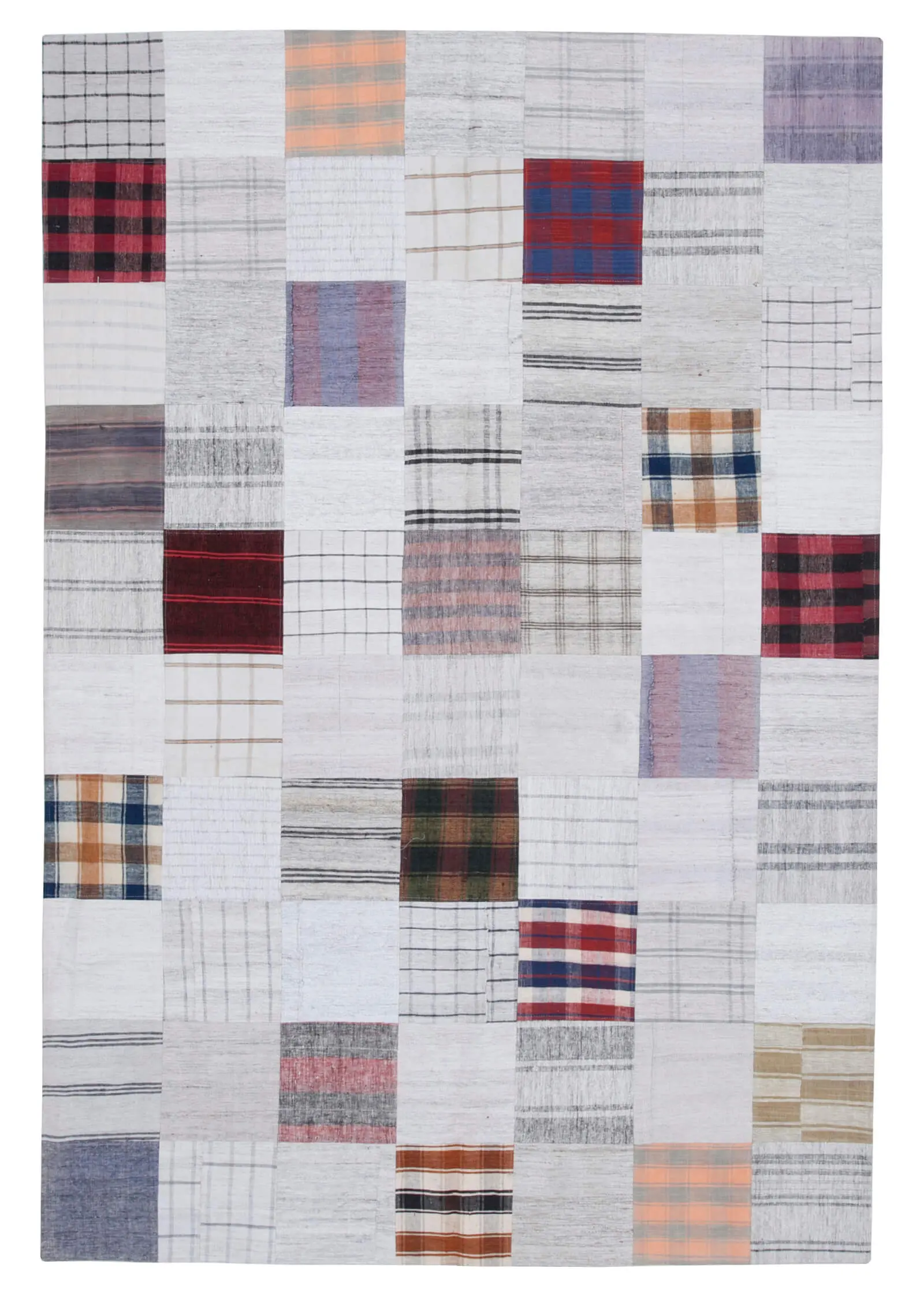 İnce Bez Patchwork Multi Pamuk Üzerine Yün El Dokuma Kilim-200x300 - Görsel 1
