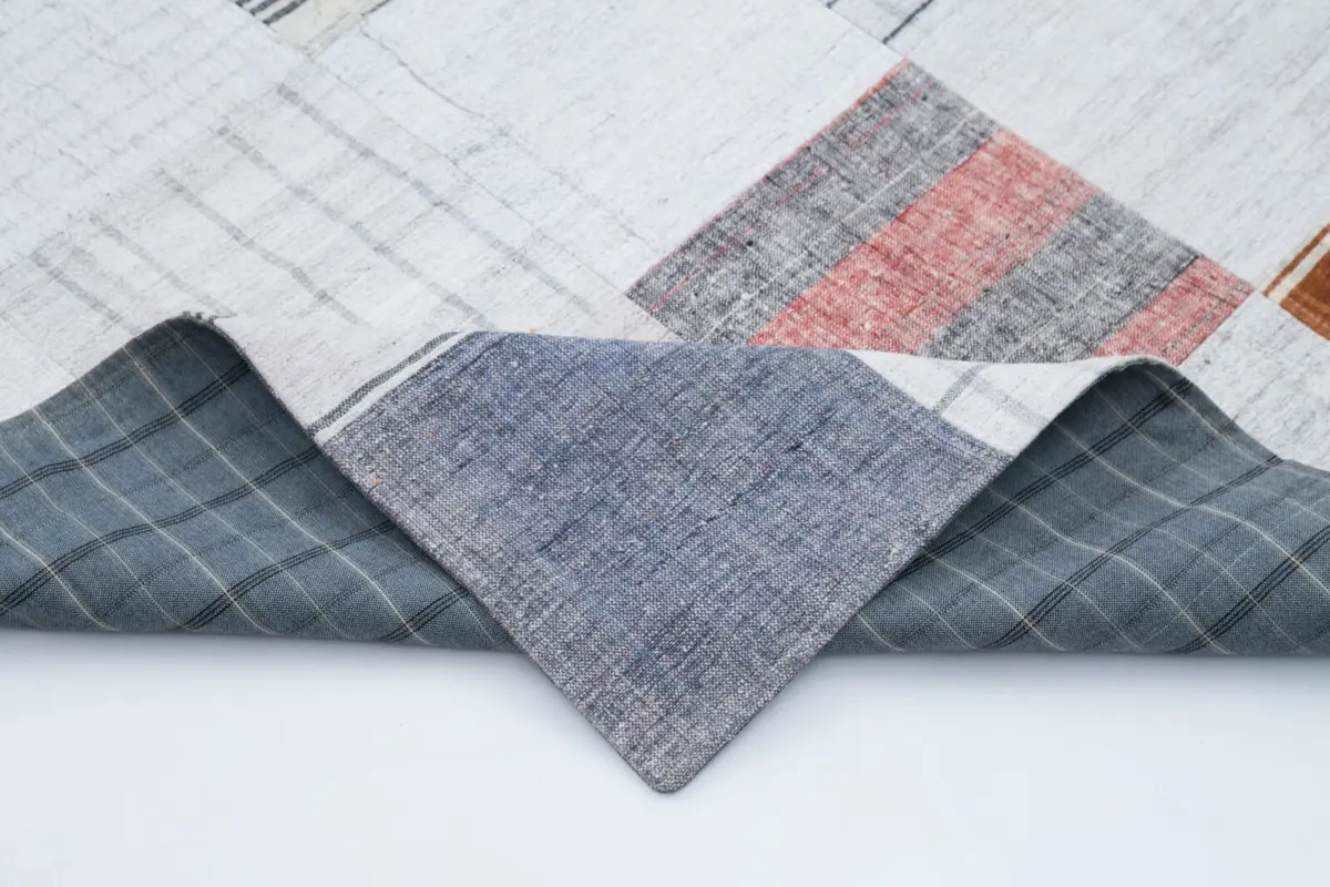 İnce Bez Patchwork Multi Pamuk Üzerine Yün El Dokuma Kilim-200x300 - Görsel 5