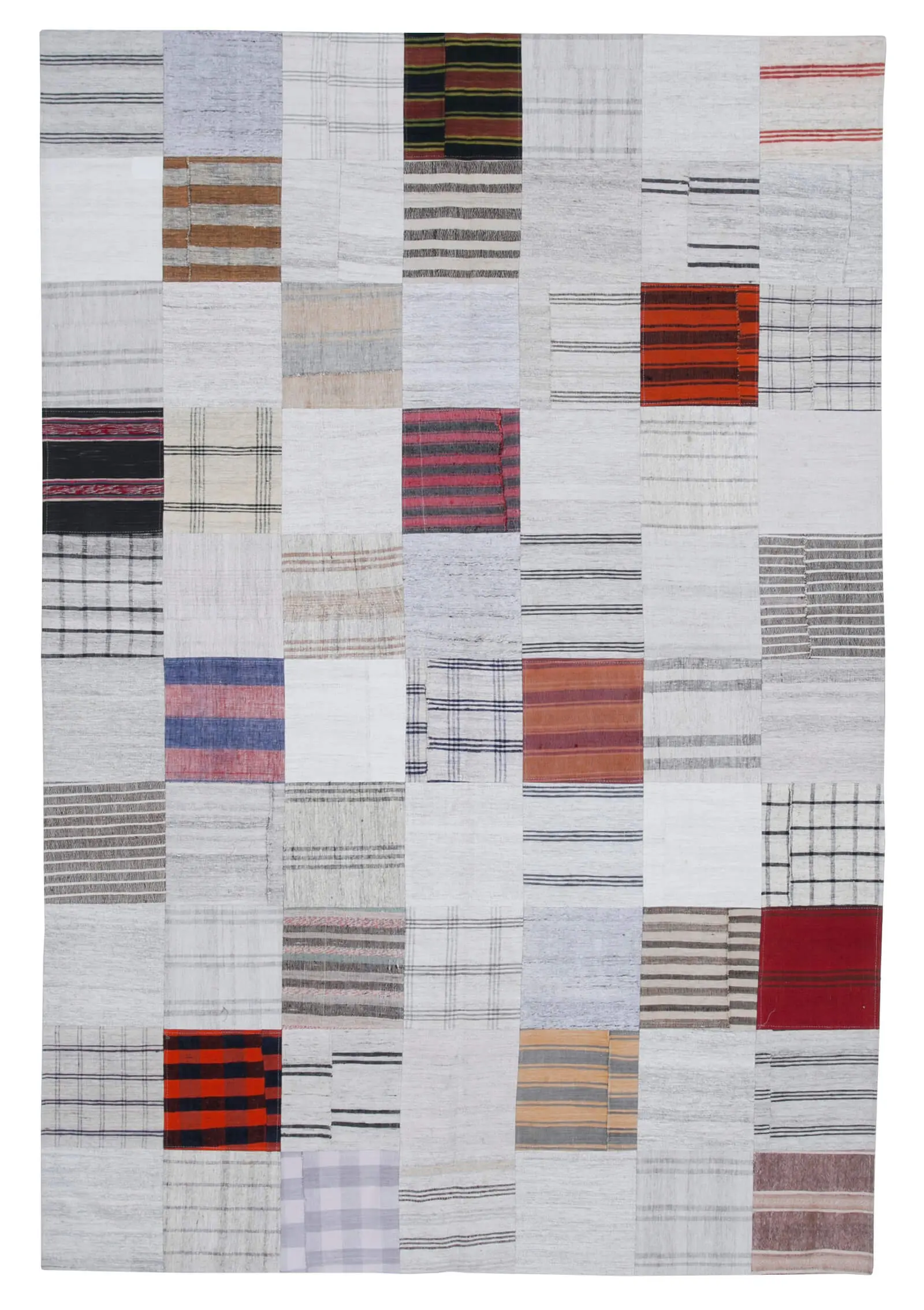 İnce Bez Patchwork Multi Pamuk Üzerine Yün El Dokuma Kilim-201x300 - Görsel 1
