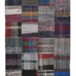 Chaput Patchwork Multi Renk Pamuk Üzerine Yün El Dokuma Kilim-100x250