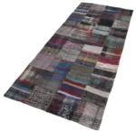 Chaput Patchwork Multi Renk Pamuk Üzerine Yün El Dokuma Kilim-100x250 - Görsel 3