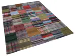 Chaput Patchwork Multi Renk Pamuk Üzerine Yün El Dokuma Kilim-180x240 - Görsel 2