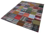 Chaput Patchwork Multi Renk Pamuk Üzerine Yün El Dokuma Kilim-180x240 - Görsel 3