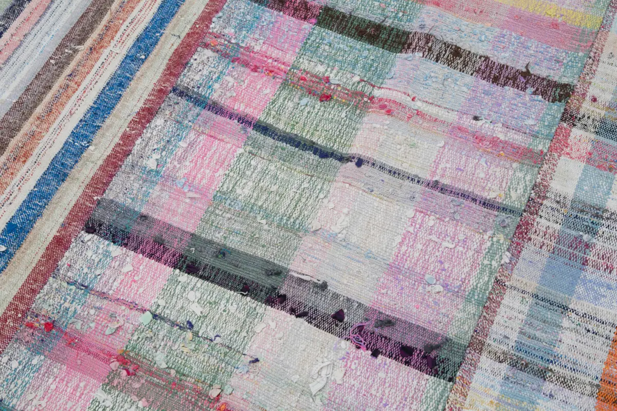 Chaput Patchwork Multi Renk Pamuk Üzerine Yün El Dokuma Kilim-187x198 - Görsel 6
