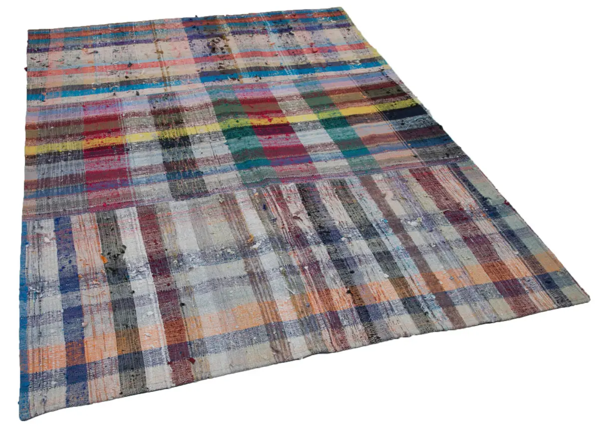 Chaput Patchwork Multi Renk Pamuk Üzerine Yün El Dokuma Kilim-170x222 - Görsel 2