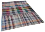 Chaput Patchwork Multi Renk Pamuk Üzerine Yün El Dokuma Kilim-170x222 - Görsel 2