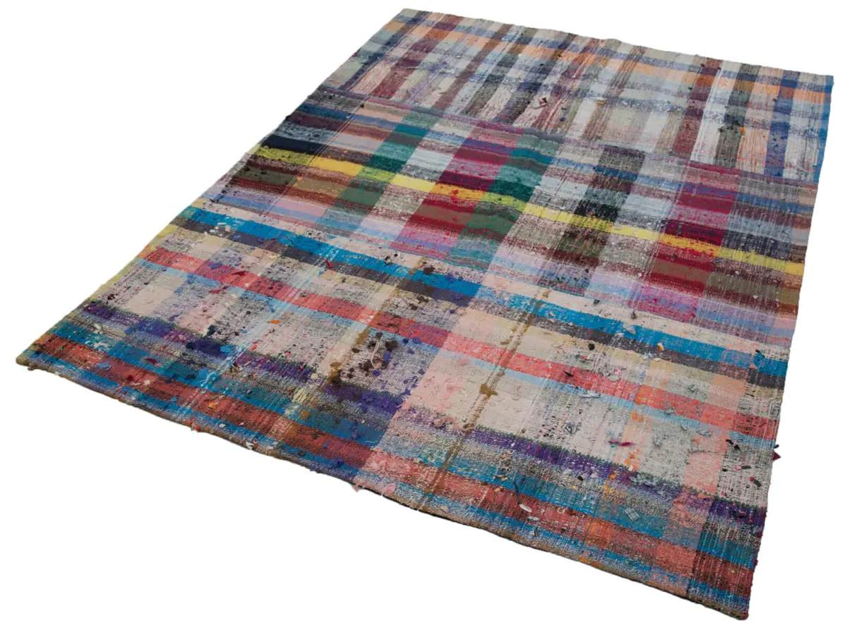 Chaput Patchwork Multi Renk Pamuk Üzerine Yün El Dokuma Kilim-170x222 - Görsel 3