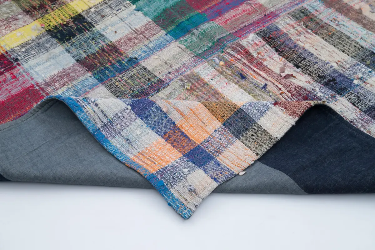 Chaput Patchwork Multi Renk Pamuk Üzerine Yün El Dokuma Kilim-170x222 - Görsel 5
