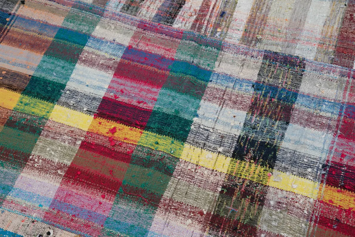 Chaput Patchwork Multi Renk Pamuk Üzerine Yün El Dokuma Kilim-170x222 - Görsel 6