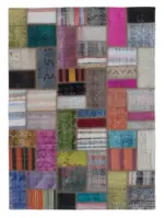 Chaput Patchwork Multi Renk Pamuk Üzerine Yün El Dokuma Kilim-140x195