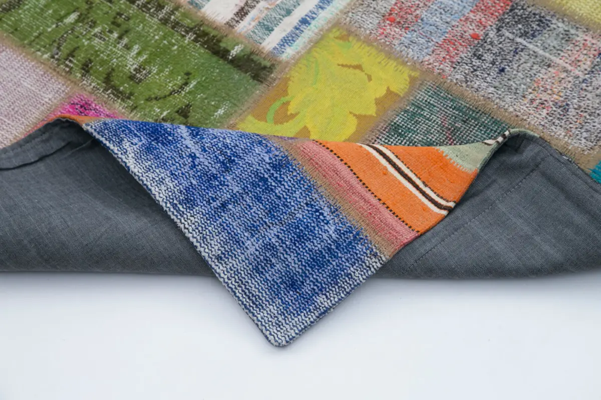 Chaput Patchwork Multi Renk Pamuk Üzerine Yün El Dokuma Kilim-140x195 - Görsel 5