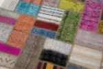 Chaput Patchwork Multi Renk Pamuk Üzerine Yün El Dokuma Kilim-140x195 - Görsel 6