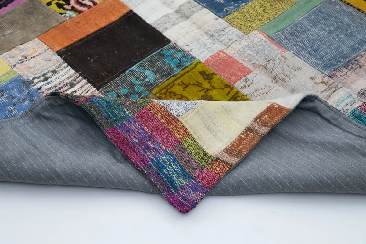 Chaput Patchwork Multi Renk Pamuk Üzerine Yün El Dokuma Kilim-170x240 - Görsel 5