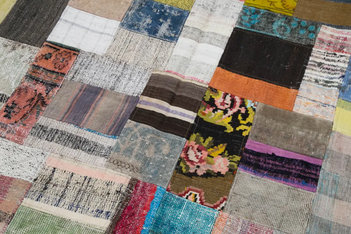 Chaput Patchwork Multi Renk Pamuk Üzerine Yün El Dokuma Kilim-170x240 - Görsel 6
