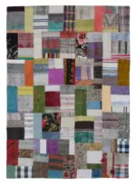 Chaput Patchwork Multi Renk Pamuk Üzerine Yün El Dokuma Kilim-169x239