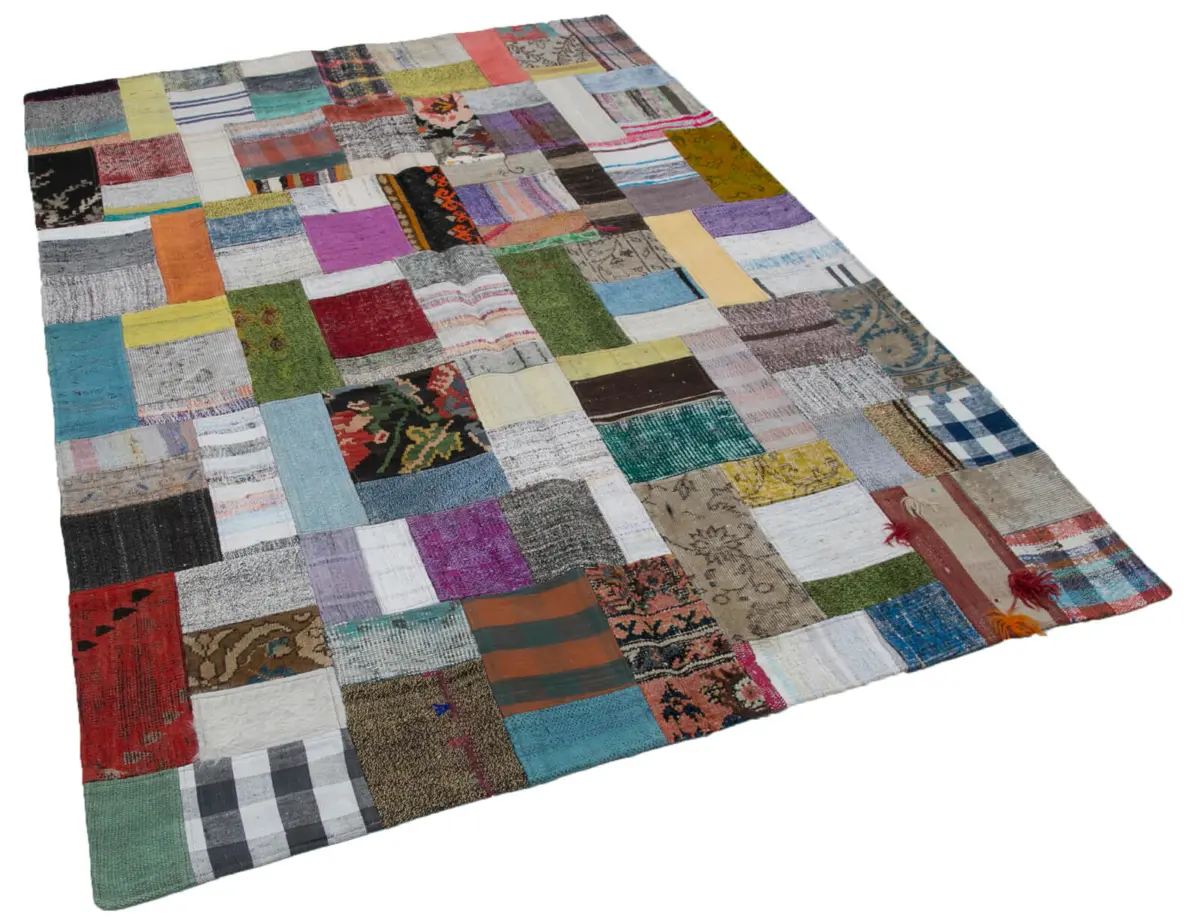 Chaput Patchwork Multi Renk Pamuk Üzerine Yün El Dokuma Kilim-169x239 - Görsel 2
