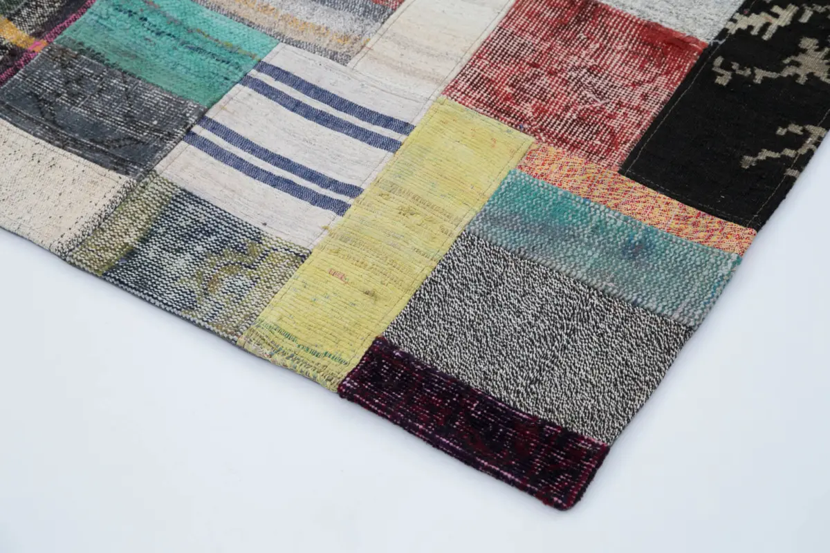 Chaput Patchwork Multi Renk Pamuk Üzerine Yün El Dokuma Kilim-169x239 - Görsel 4