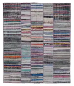 Chaput Patchwork Multi Renk Pamuk Üzerine Yün El Dokuma Kilim-200x237
