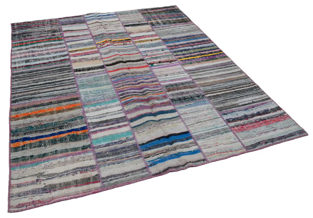 Chaput Patchwork Multi Renk Pamuk Üzerine Yün El Dokuma Kilim-200x237 - Görsel 2